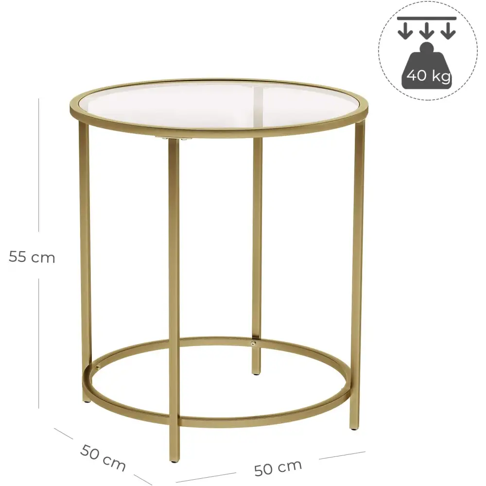 Gold Round Side Table with Golden Metal Frame Robust and Stable - Furniture > Living Room