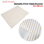 Gold Stripes Cotton Metallic Print Table Runner 33 x 180 cm - Home & Garden > Kitchenware