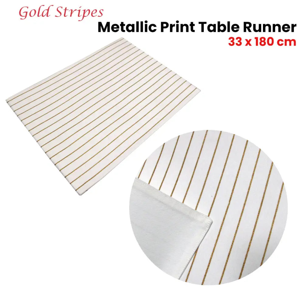 Gold Stripes Cotton Metallic Print Table Runner 33 x 180 cm - Home & Garden > Kitchenware