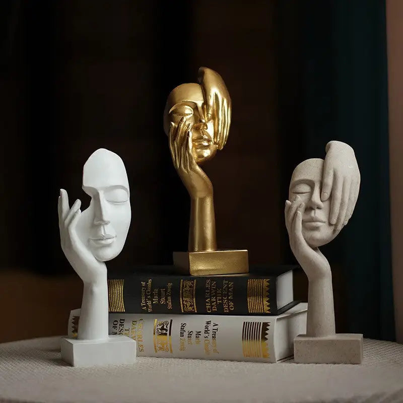 Gold Style 1 Elegant Abstract Face Sculpture - Modern Resin Art Figurine Hand & Mask Home Decor Accent - Home & Garden