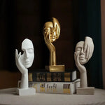Gold Style 2 Elegant Abstract Face Sculpture - Modern Resin Art Figurine Hand & Mask Home Decor Accent - Home & Garden