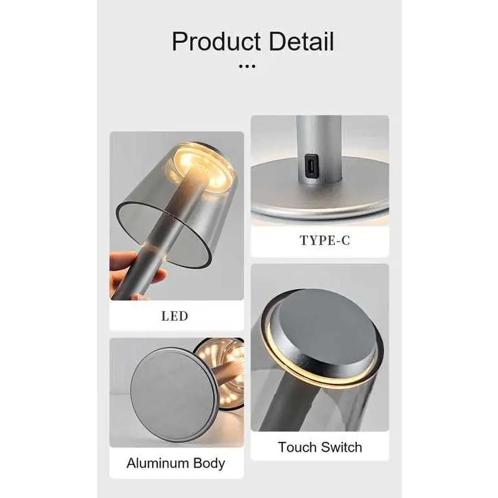 Gold Stylish Transparent Desk Lamp with Touch Control LED Type-C Charging – Simple and Modern Design - Home & Garden >