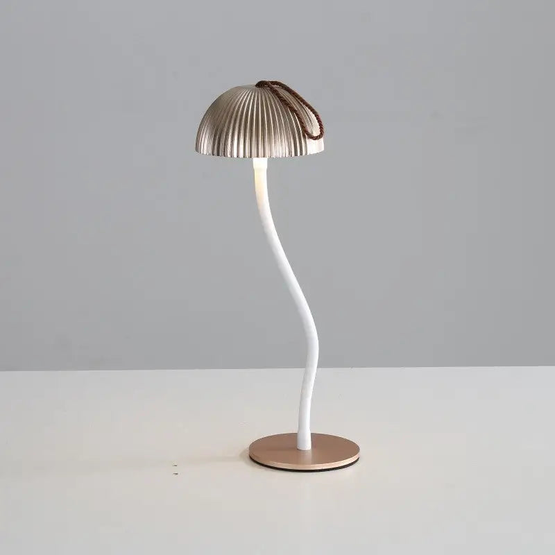 Gold Three-dimensional stripes Sleek Minimalist LED Mushroom Table Lamp - Rechargeable 3-Color Touch Control Bar &