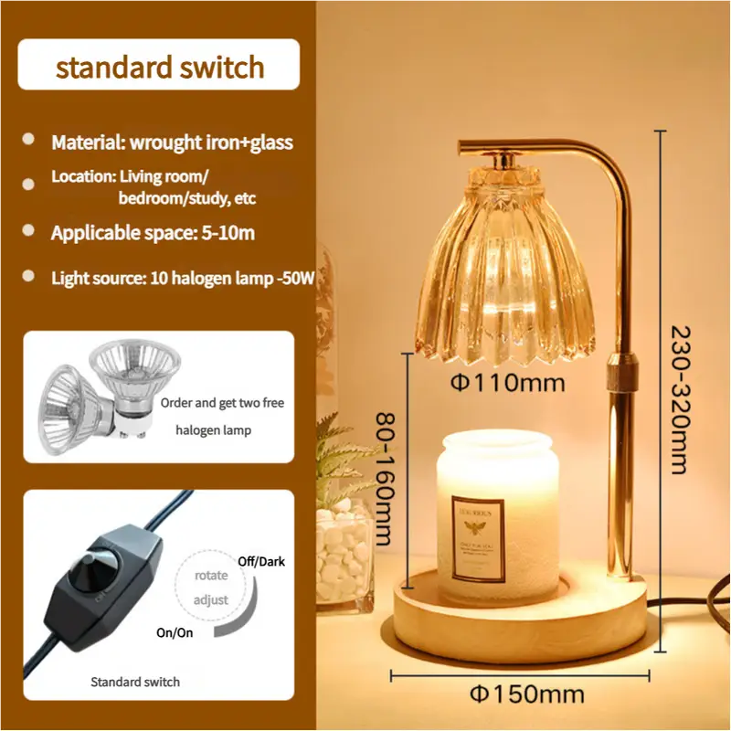 Gold Wrought Iron Candle Warmer Lamp with Halogen Bulb - Adjustable Scented Candle Melter for Home Decor - Home &