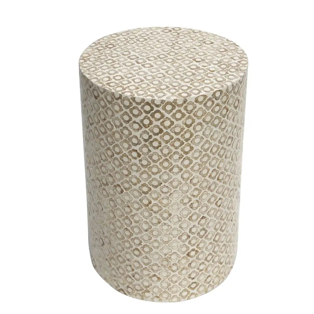 GOLDIE CIRCULAR MOTHER OF PEARL STOOL/SIDE TABLE - Furniture > Living Room > Side Tables