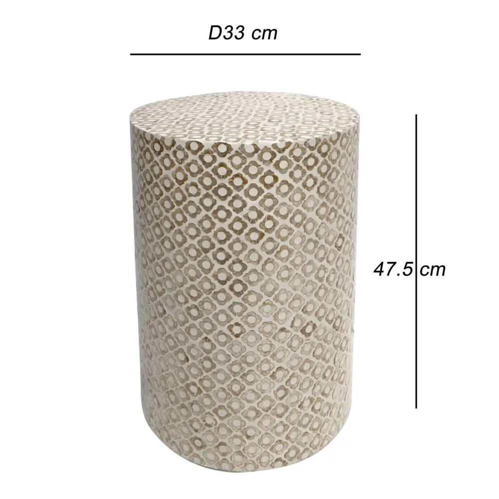 GOLDIE CIRCULAR MOTHER OF PEARL STOOL/SIDE TABLE - Furniture > Living Room > Side Tables