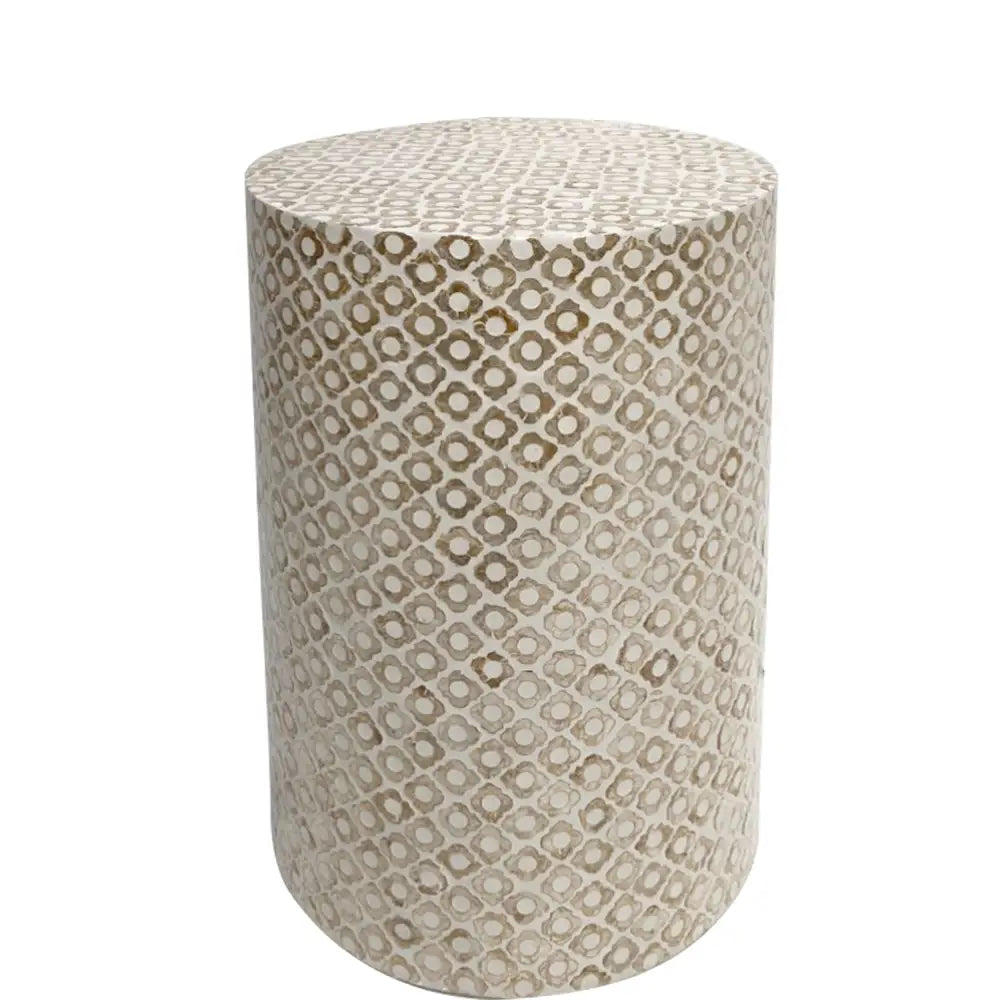 GOLDIE CIRCULAR MOTHER OF PEARL STOOL/SIDE TABLE - Furniture > Living Room > Side Tables