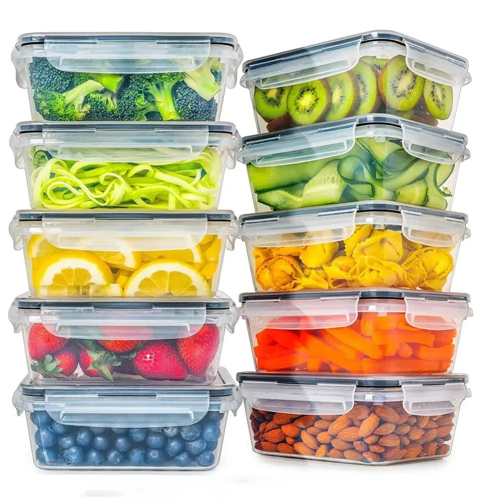 GOMINIMO 10 Pack Rectangular Airtight Food Storage Container Set (Transparent and Black) GO-STO-104-ZG - Home & Garden