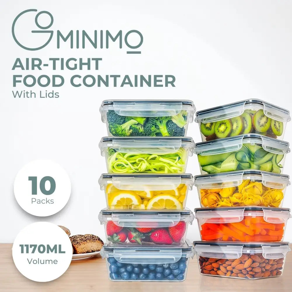 GOMINIMO 10 Pack Rectangular Airtight Food Storage Container Set (Transparent and Black) GO-STO-104-ZG - Home & Garden