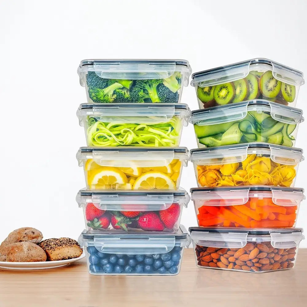 GOMINIMO 10 Pack Rectangular Airtight Food Storage Container Set (Transparent and Black) GO-STO-104-ZG - Home & Garden