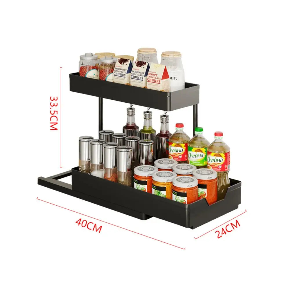 GOMINIMO 2 Packs 2-Tier Under Sink Organizer Shelf with 8 Hanging Hooks and 2 Cup Holders (Black) GO-USO-102-NE - Home