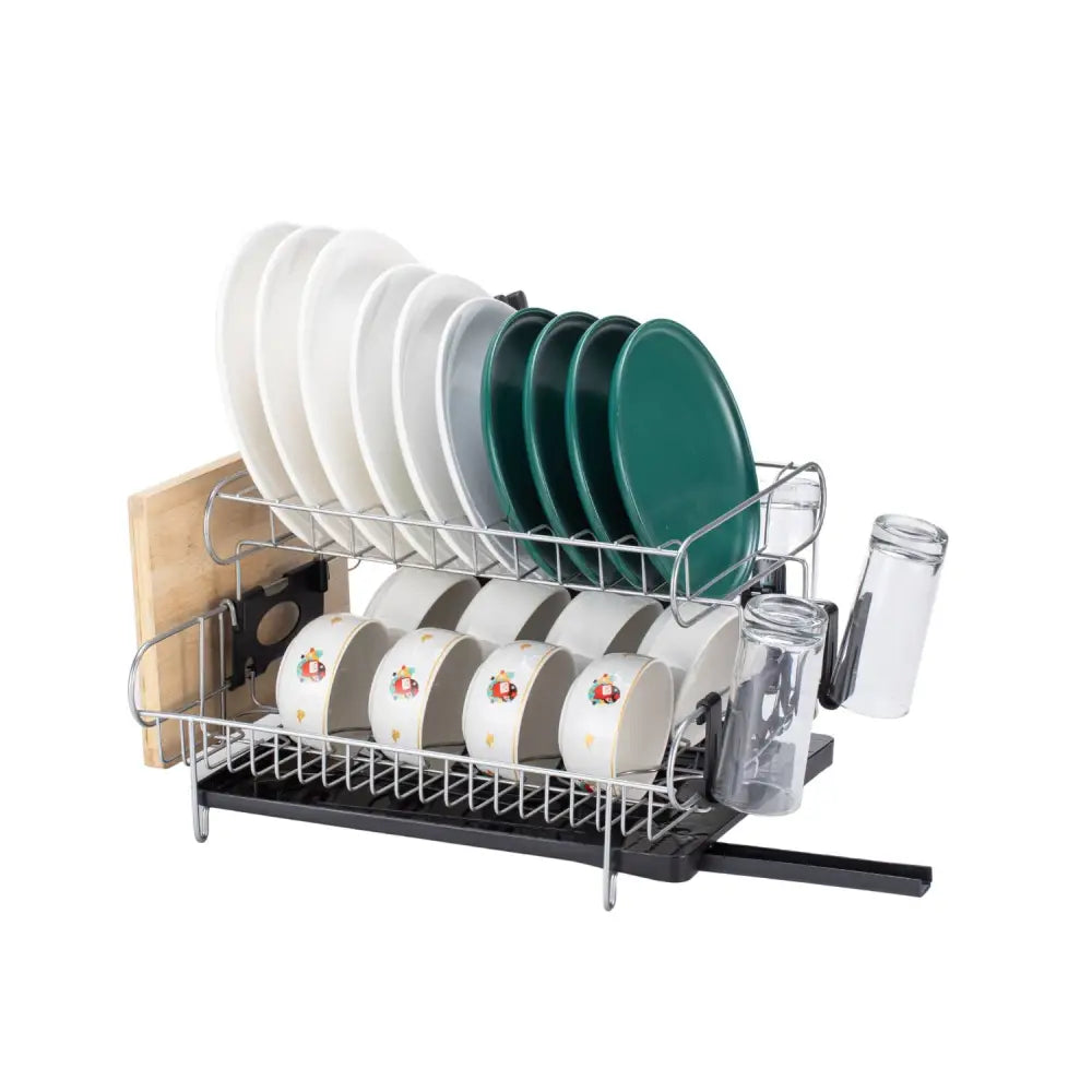 GOMINIMO 2-Tier Dish Drying Rack with Draining Board and Cup Holder GO-DR-100-YH - Home & Garden > Kitchen Bins