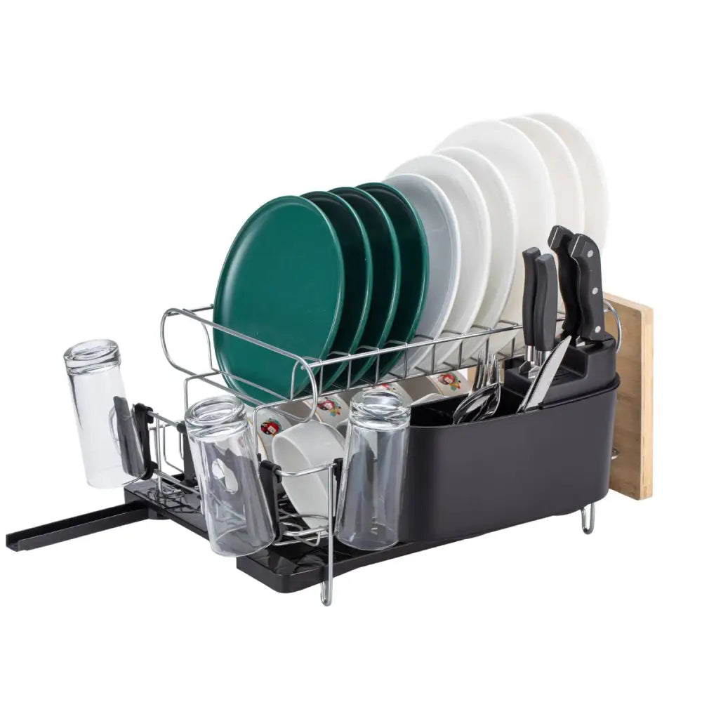 GOMINIMO 2-Tier Dish Drying Rack with Draining Board and Cup Holder GO-DR-100-YH - Home & Garden > Kitchen Bins