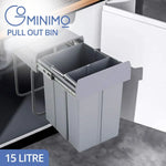 GOMINIMO 2x15L Kitchen Twin Pull Out Bin (Grey) GO-POB-100-SDRS - Home & Garden > Kitchen Bins