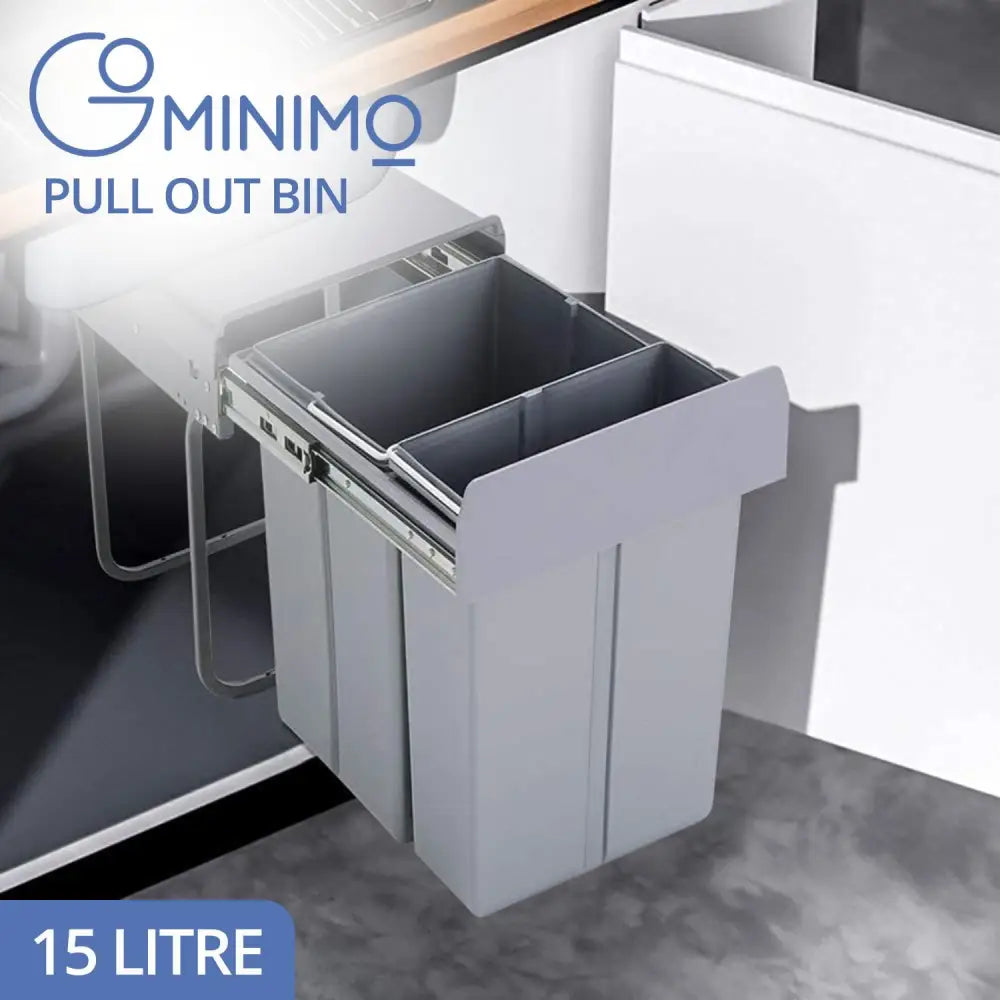 GOMINIMO 2x15L Kitchen Twin Pull Out Bin (Grey) GO-POB-100-SDRS - Home & Garden > Kitchen Bins