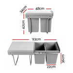 GOMINIMO 2x15L Kitchen Twin Pull Out Bin (Grey) GO-POB-100-SDRS - Home & Garden > Kitchen Bins