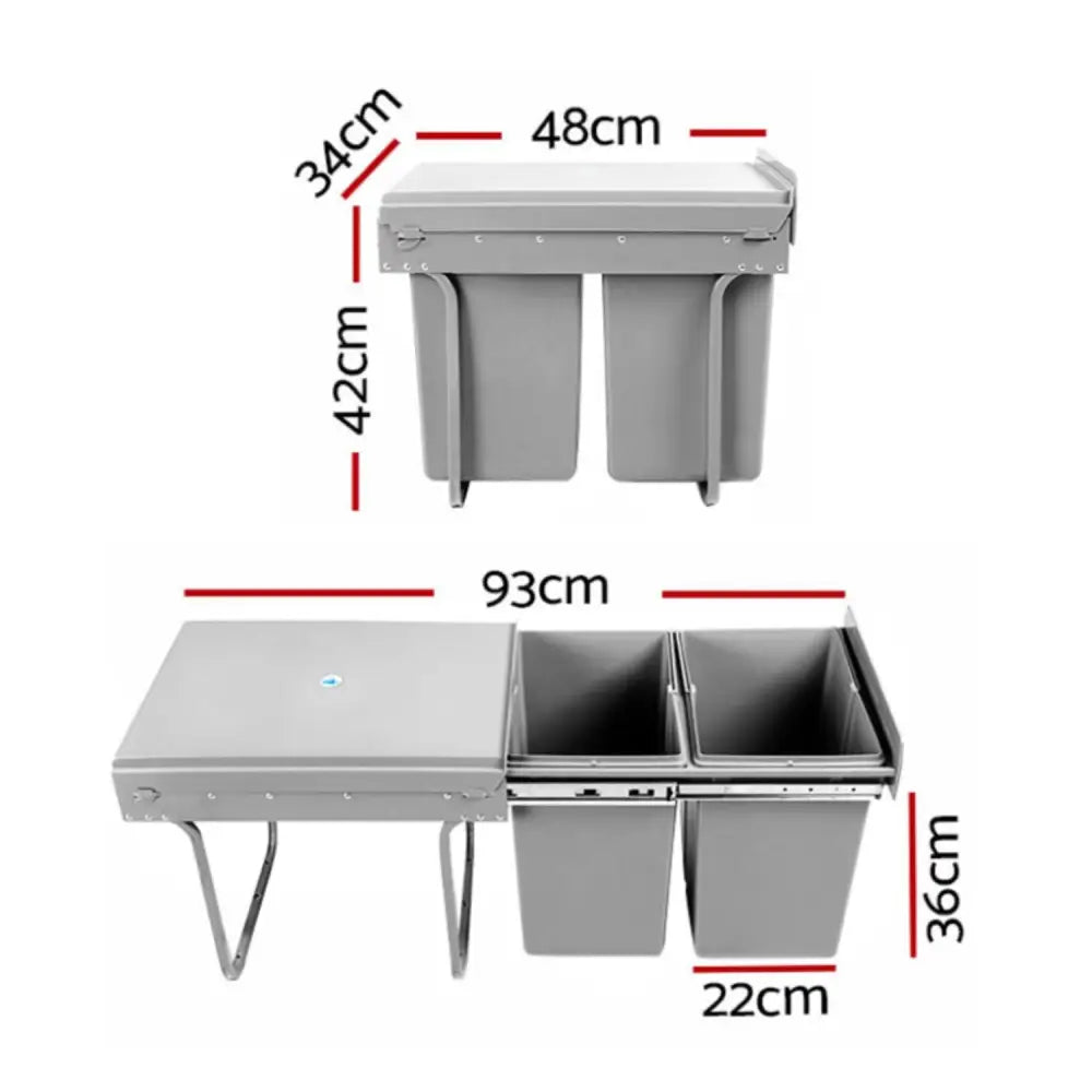 GOMINIMO 2x15L Kitchen Twin Pull Out Bin (Grey) GO-POB-100-SDRS - Home & Garden > Kitchen Bins