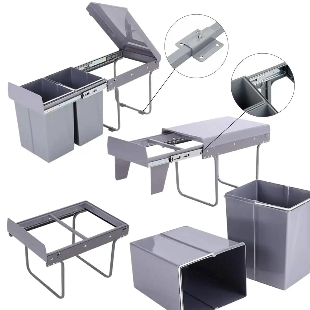 GOMINIMO 2x15L Kitchen Twin Pull Out Bin (Grey) GO-POB-100-SDRS - Home & Garden > Kitchen Bins