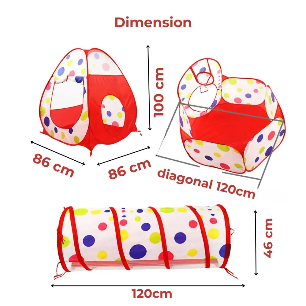 GOMINIMO 3 in 1 Mix Colour Dot Style Kids Play Tent GO-KT-114-LK - Baby & Kids > Kid’s Furniture