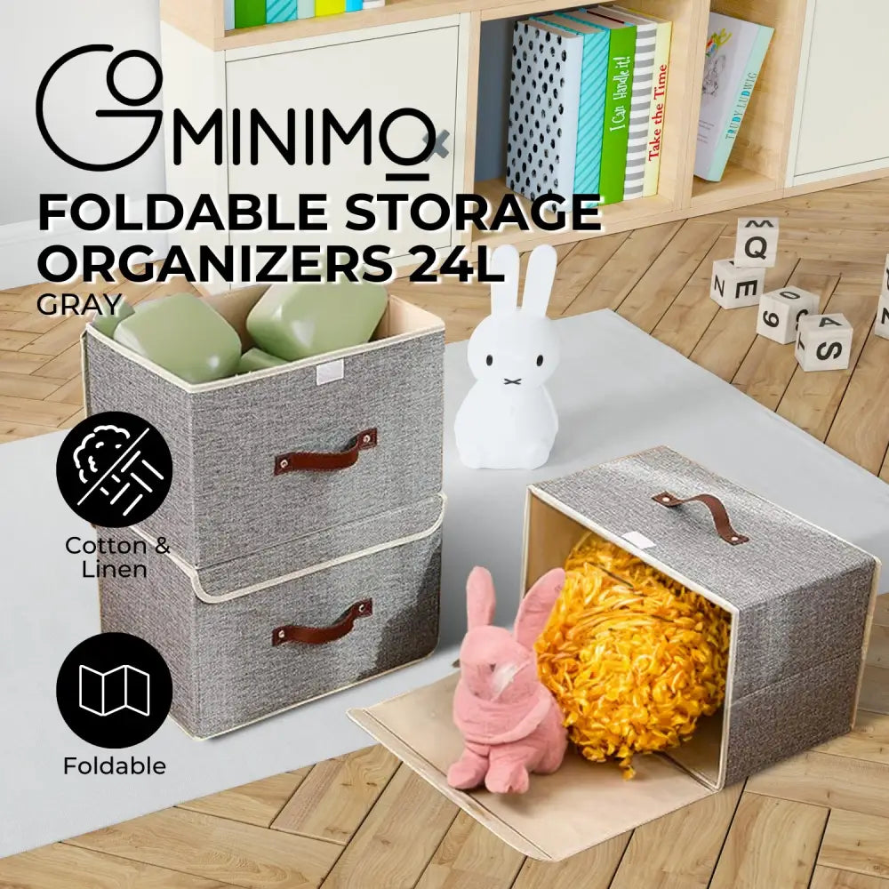 GOMINIMO 3 Pack 24L Foldable Storage Organizers (Gray) GO-FSCR-103-XHE - Home & Garden > Storage