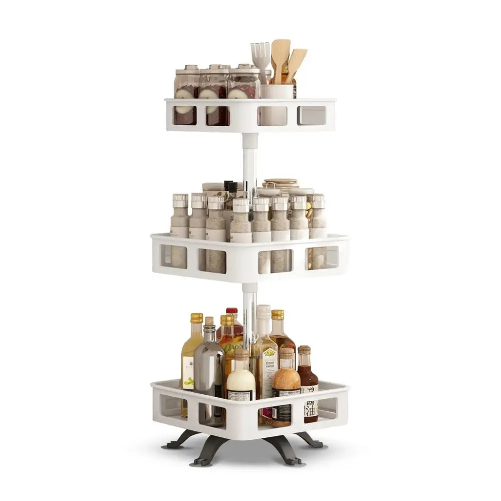 GOMINIMO 3 Tier Rotating Spice Rack Square Shape (White) - Furniture > Living Room > Side Tables