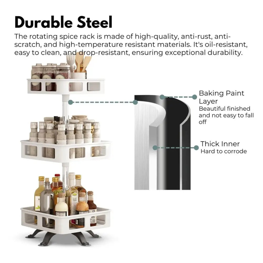 GOMINIMO 3 Tier Rotating Spice Rack Square Shape (White) - Furniture > Living Room > Side Tables