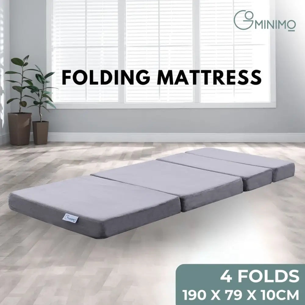 GOMINIMO 4 Fold Memory Foam Folding Mattress Dark Grey Velvet GO-FM-104-EON - Furniture > Mattresses
