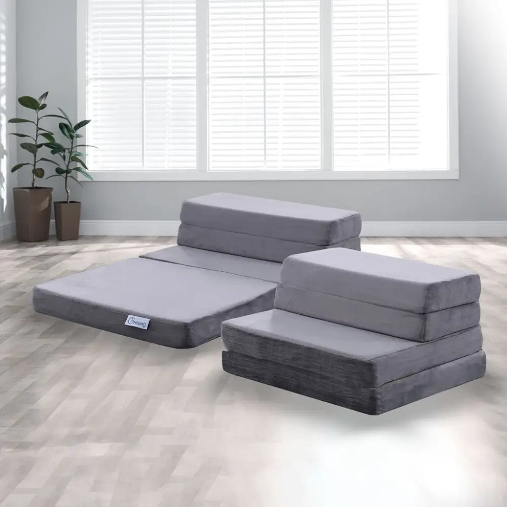 GOMINIMO 4 Fold Memory Foam Folding Mattress Dark Grey Velvet GO-FM-104-EON - Furniture > Mattresses