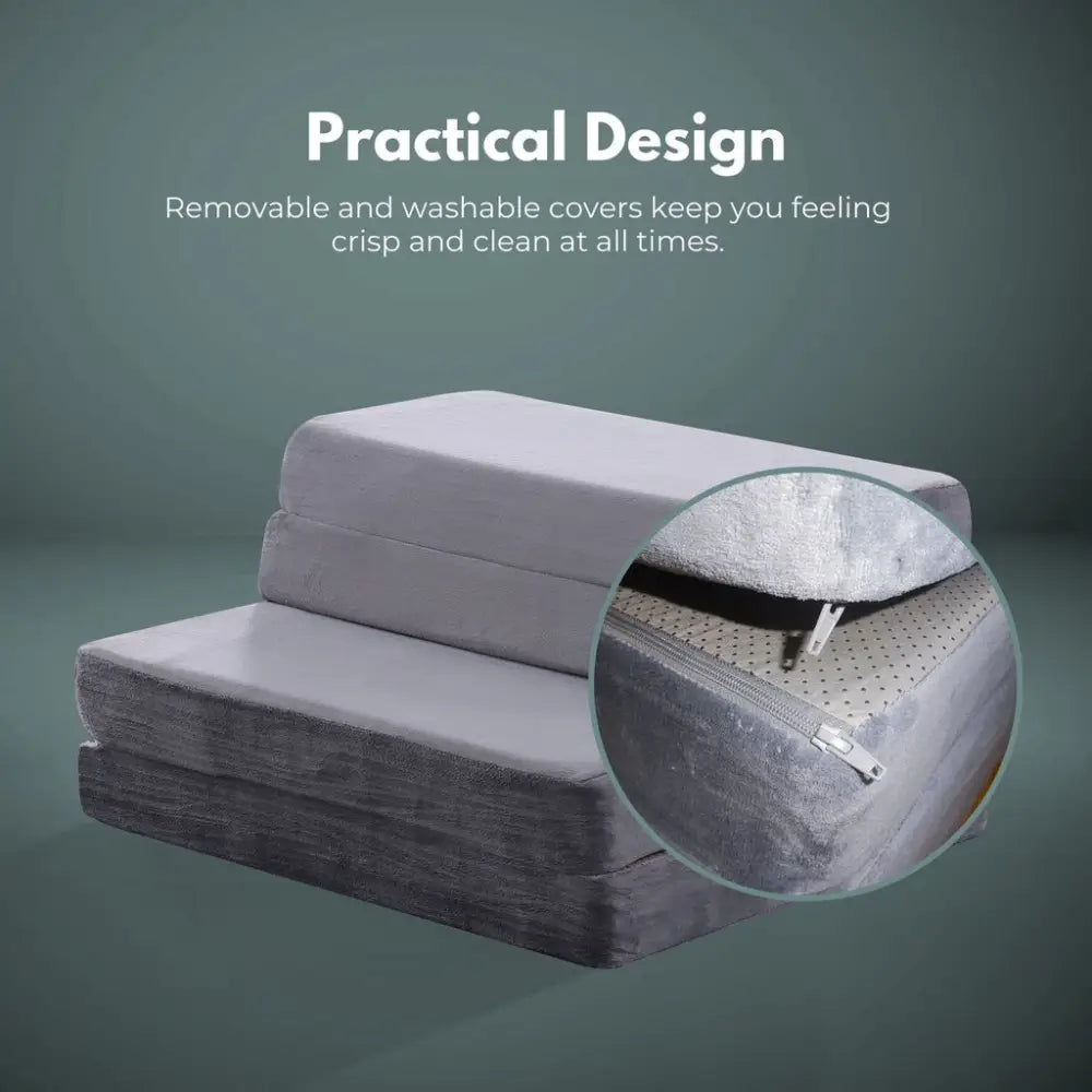 GOMINIMO 4 Fold Memory Foam Folding Mattress Dark Grey Velvet GO-FM-104-EON - Furniture > Mattresses