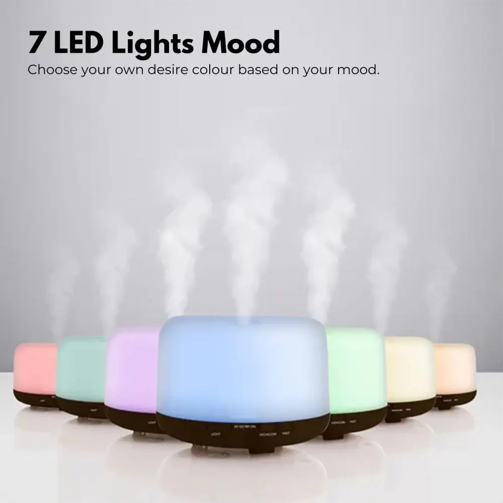 GOMINIMO 5 in1 LED Aromatherapy Essential Oil Diffuser 500ml (Dark Wood Base) - Appliances > Aroma Diffusers &