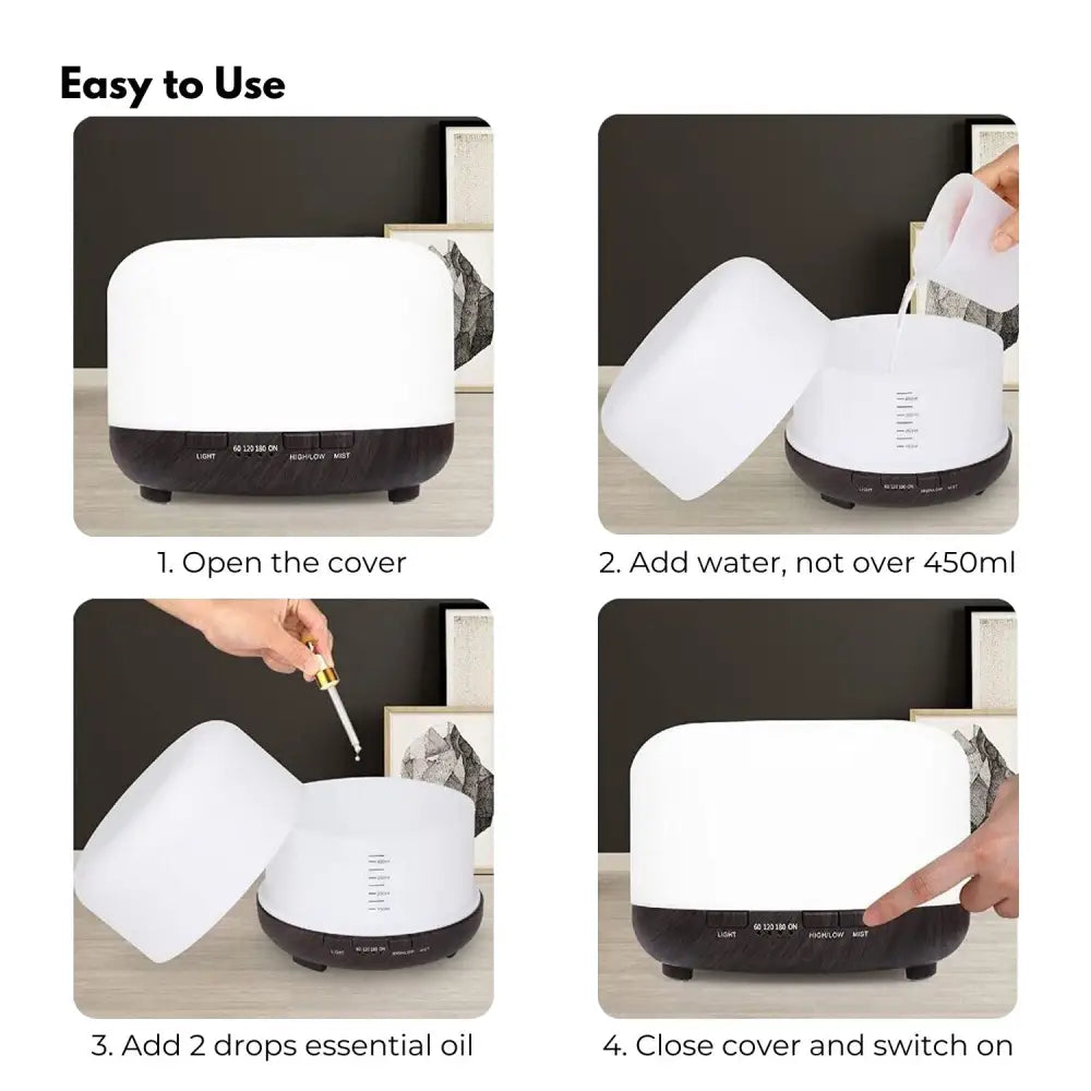 GOMINIMO 5 in1 LED Aromatherapy Essential Oil Diffuser 500ml (Dark Wood Base) - Appliances > Aroma Diffusers &