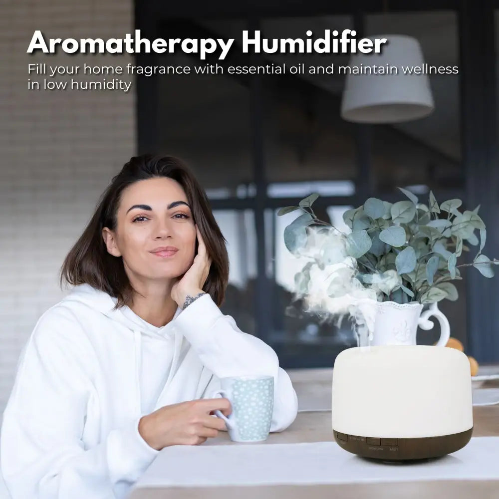 GOMINIMO 5 in1 LED Aromatherapy Essential Oil Diffuser 500ml (Dark Wood Base) - Appliances > Aroma Diffusers &