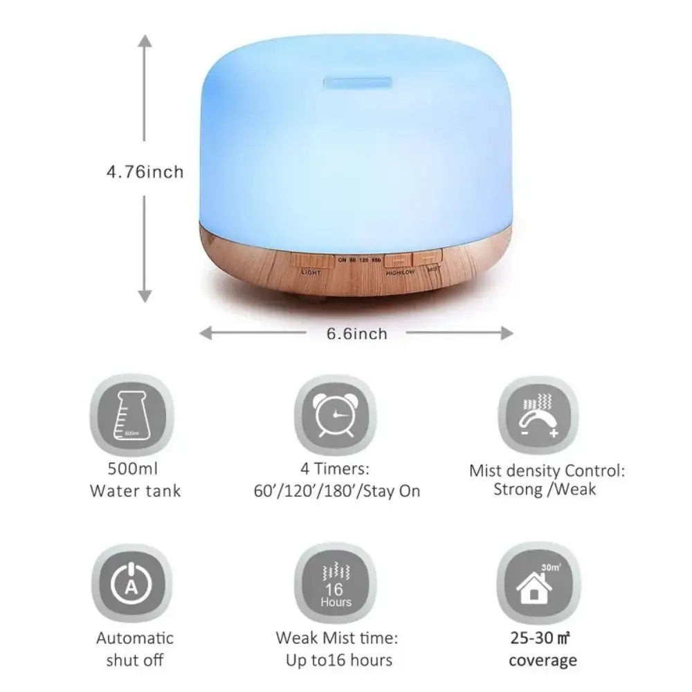 GOMINIMO 5 in1 LED Aromatherapy Essential Oil Diffuser 500ml (Wood Base) - Appliances > Aroma Diffusers & Humidifiers