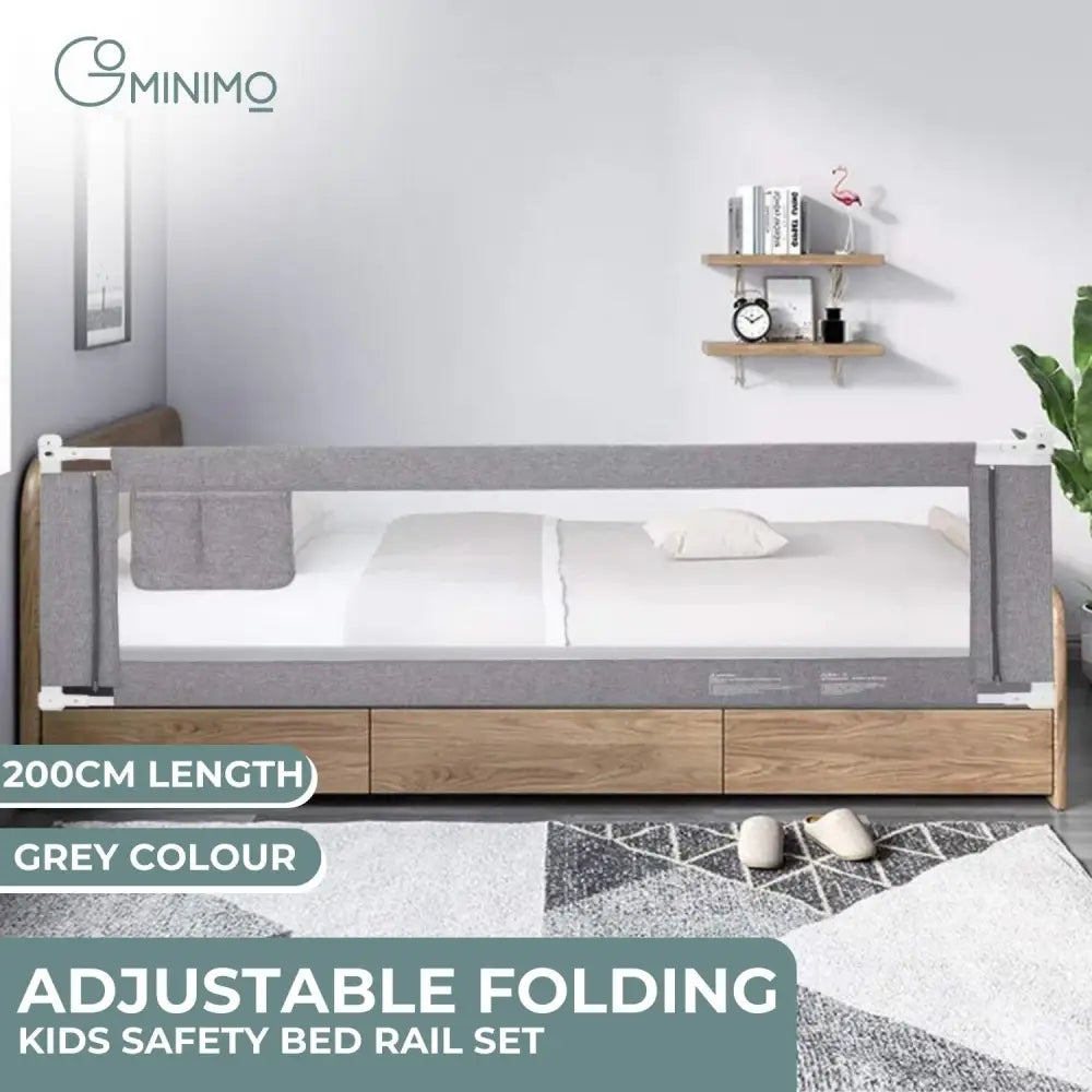 GOMINIMO 90CM Height Adjustable Folding Kids Safety Bed Rail (200X90CM Single Side 1 PCS Grey) - Baby & Kids > Gates &