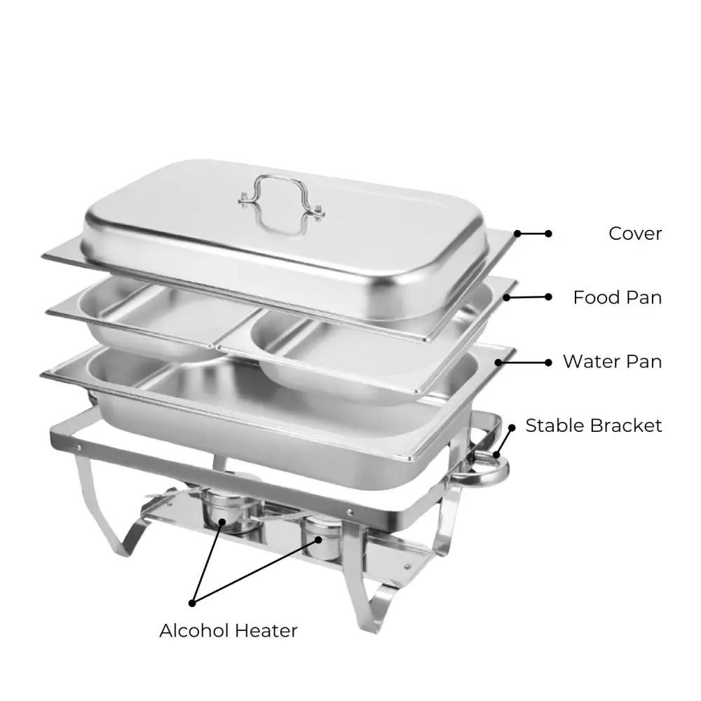 GOMINIMO 9L Chafing Dish Multifunctional Stainless Steel Food Buffet Warmer Pan (3x3L Triple Trays) - Home & Garden >