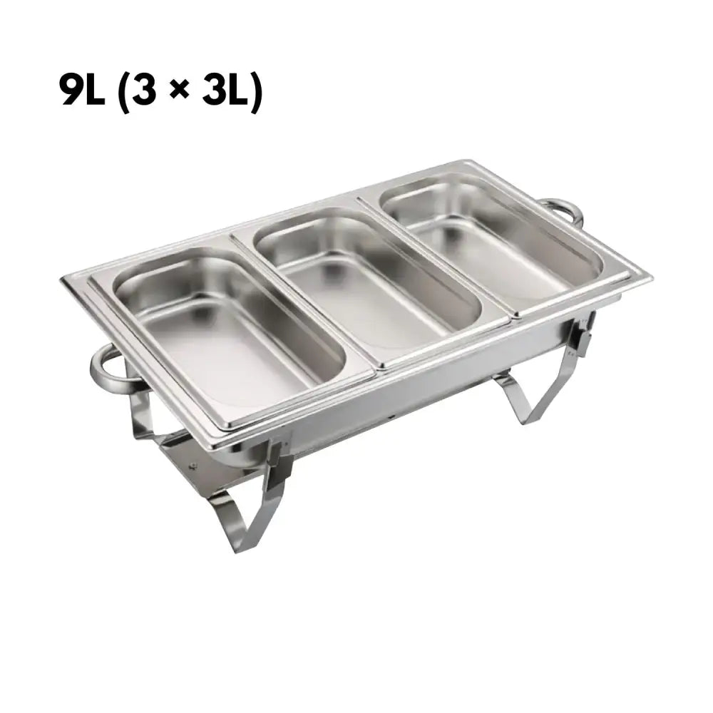 GOMINIMO 9L Chafing Dish Multifunctional Stainless Steel Food Buffet Warmer Pan (3x3L Triple Trays) - Home & Garden >