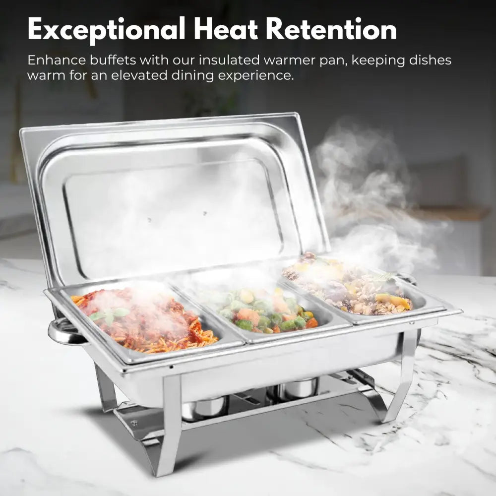 GOMINIMO 9L Chafing Dish Multifunctional Stainless Steel Food Buffet Warmer Pan (3x3L Triple Trays) - Home & Garden >
