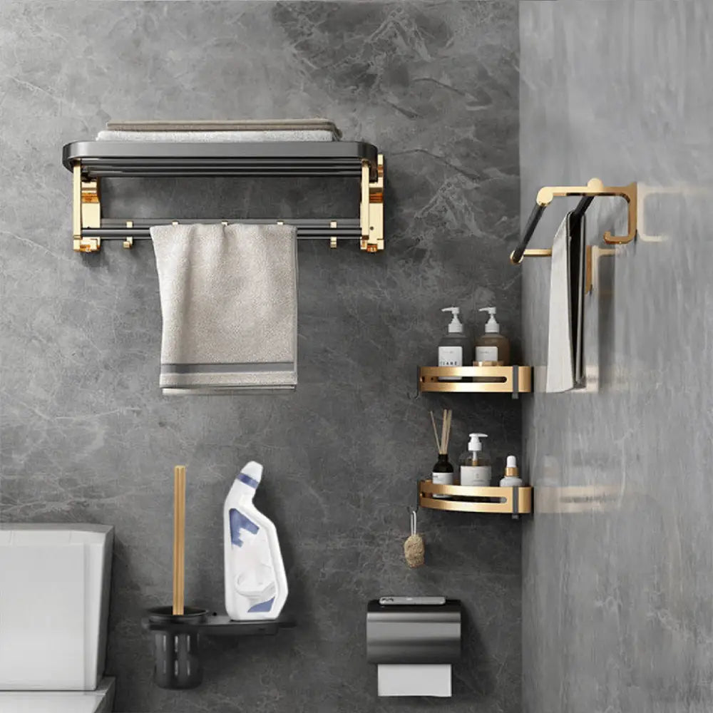 Gominimo Bathroom Wall Mount Black Gold Accessories Set (G) - Home & Garden > Bathroom Accessories > Bath Caddies