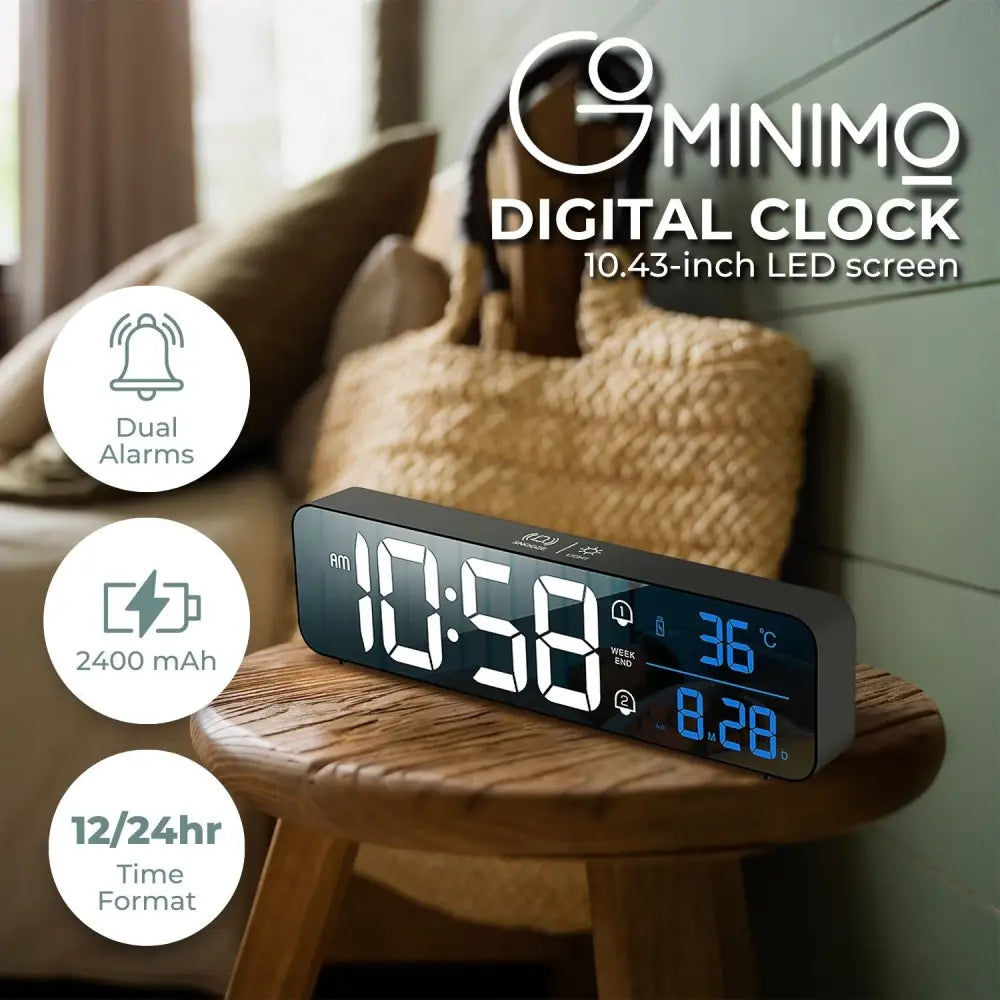 GOMINIMO Digital Clock Mirrored Black - GO-CK-103-FKT - Home & Garden > Decor