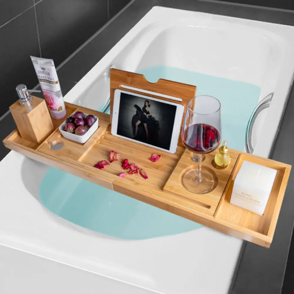 GOMINIMO Expandable Bamboo Bathup Caddy Trays GO-BBC-100-HYB - Home & Garden > Bathroom Accessories