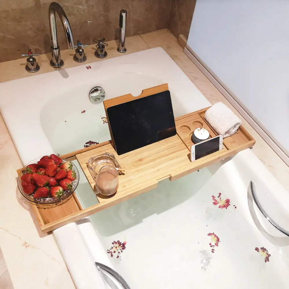 GOMINIMO Expandable Bamboo Bathup Caddy Trays GO-BBC-100-HYB - Home & Garden > Bathroom Accessories