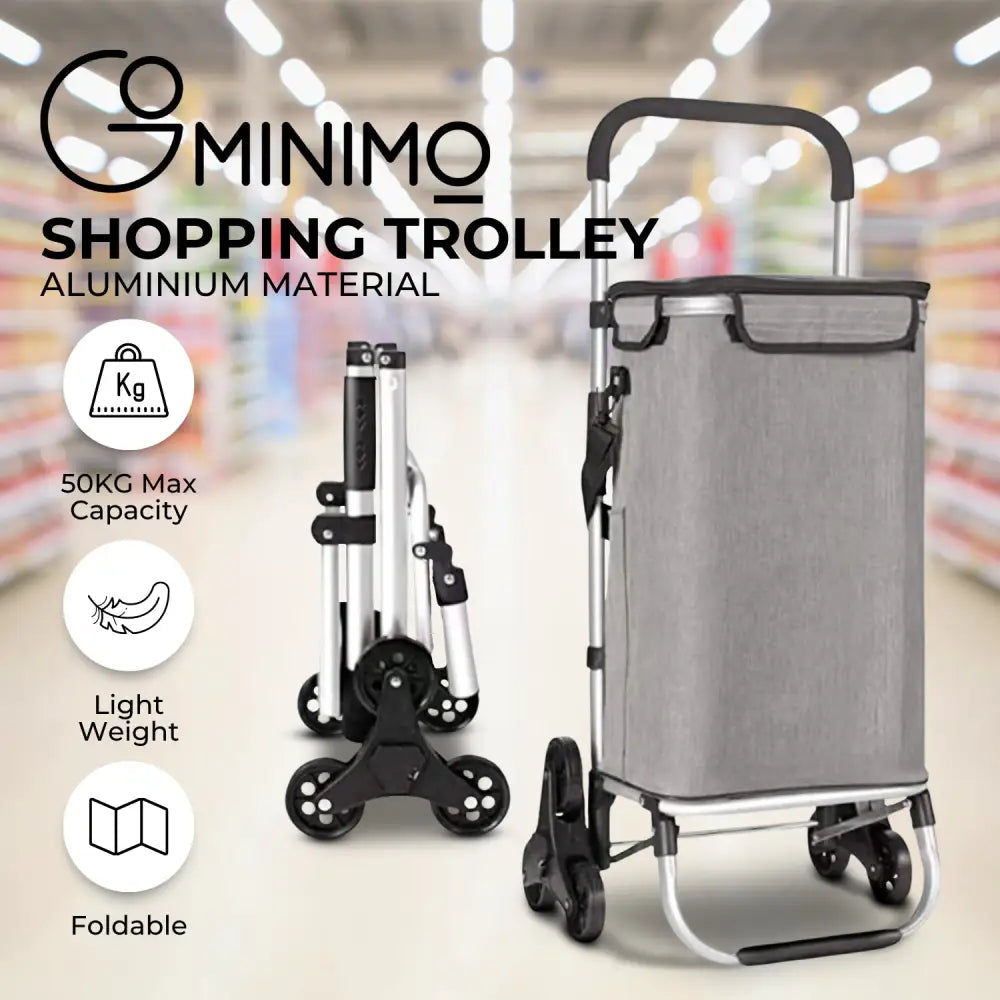 GOMINIMO Foldable Aluminum Shopping Trolley Cart with Tri-Wheel (Grey) GO-STY-102-XR - Home & Garden > Storage