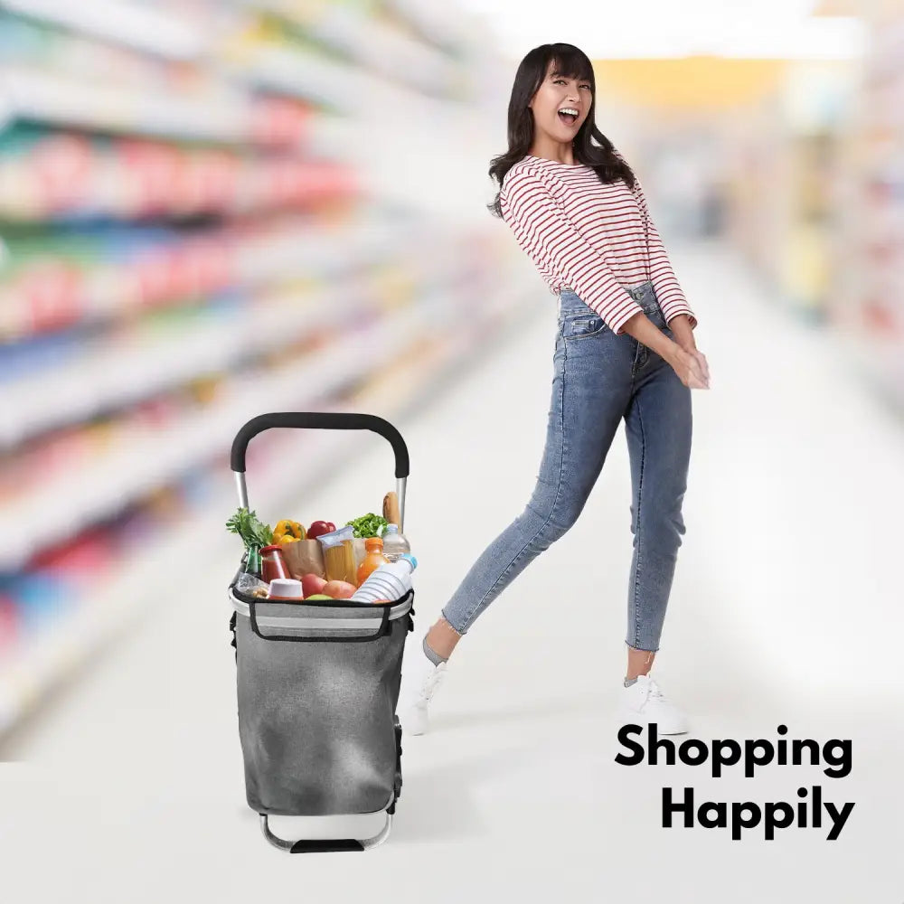 GOMINIMO Foldable Aluminum Shopping Trolley Cart with Tri-Wheel (Grey) GO-STY-102-XR - Home & Garden > Storage