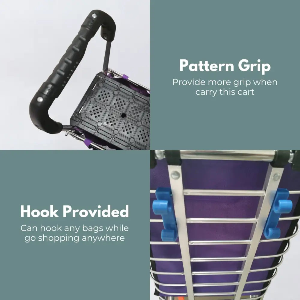 GOMINIMO Foldable Aluminum Shopping Trolley Cart with Wheels and Lids (Purple and Silver) GO-STY-103-XR - Home & Garden