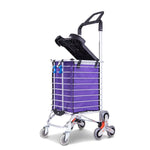 GOMINIMO Foldable Aluminum Shopping Trolley Cart with Wheels and Lids (Purple and Silver) GO-STY-103-XR - Home & Garden
