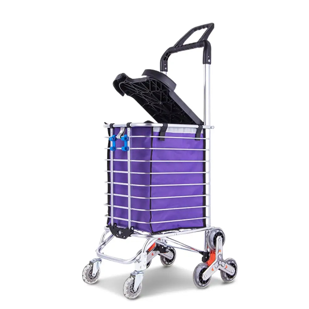 GOMINIMO Foldable Aluminum Shopping Trolley Cart with Wheels and Lids (Purple and Silver) GO-STY-103-XR - Home & Garden