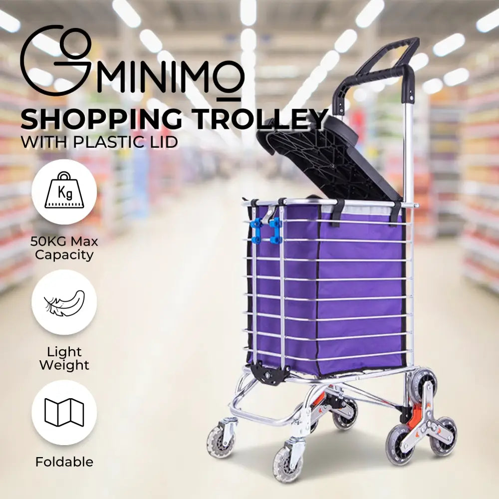 GOMINIMO Foldable Aluminum Shopping Trolley Cart with Wheels and Lids (Purple and Silver) GO-STY-103-XR - Home & Garden