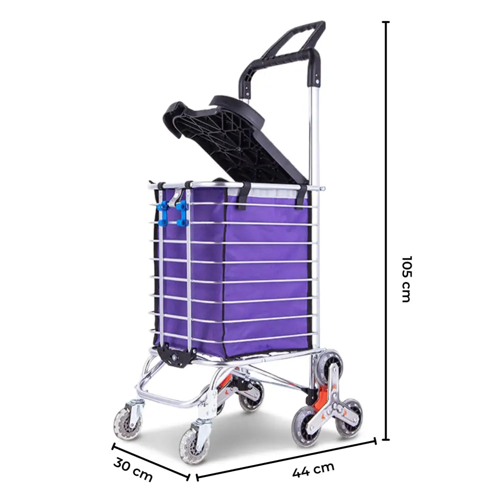 GOMINIMO Foldable Aluminum Shopping Trolley Cart with Wheels and Lids (Purple and Silver) GO-STY-103-XR - Home & Garden