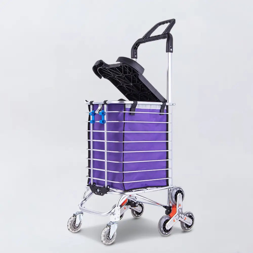 GOMINIMO Foldable Aluminum Shopping Trolley Cart with Wheels and Lids (Purple and Silver) GO-STY-103-XR - Home & Garden