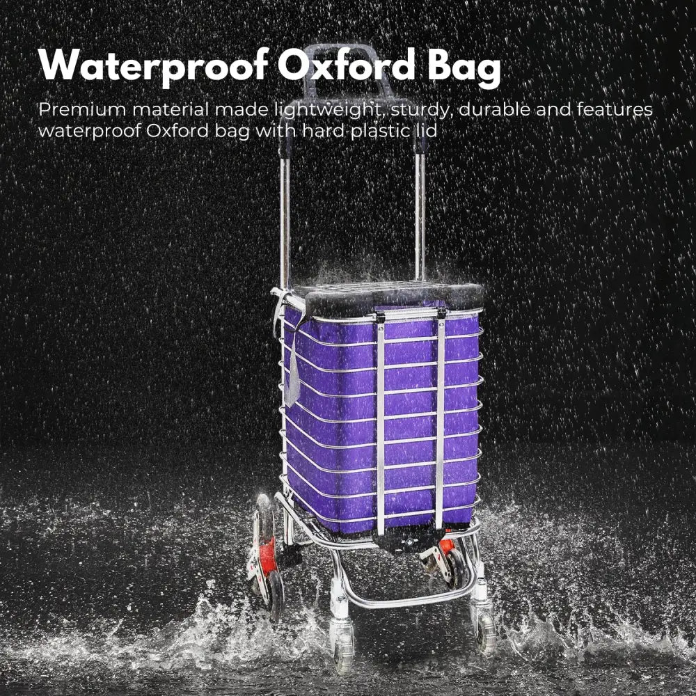 GOMINIMO Foldable Aluminum Shopping Trolley Cart with Wheels and Lids (Purple and Silver) GO-STY-103-XR - Home & Garden